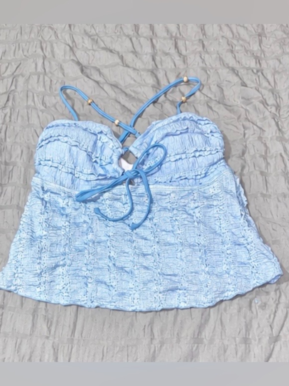 Blue Textured Tankini Swimsuit Set - Picture 2 of 6